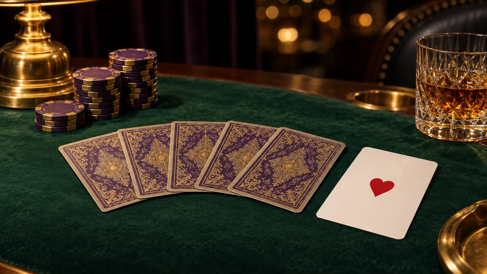 Card table set for a closer look at the paperwork behind a Here2Win Casino review