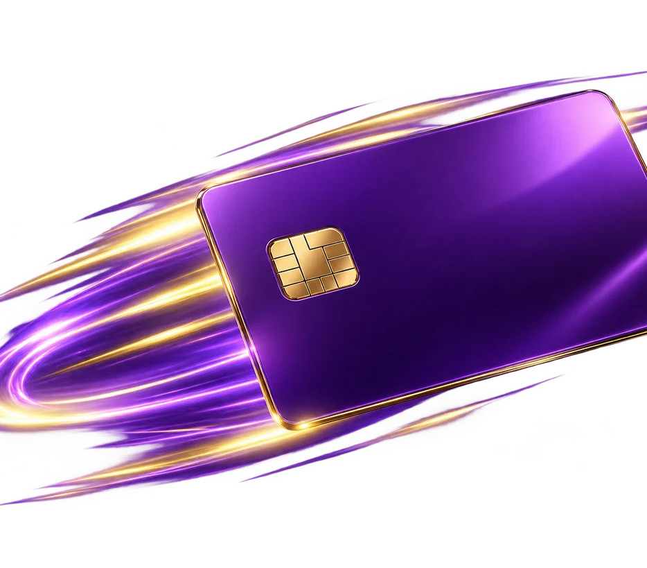 Purple Mastercard card design representing card deposits at Here2Win Casino