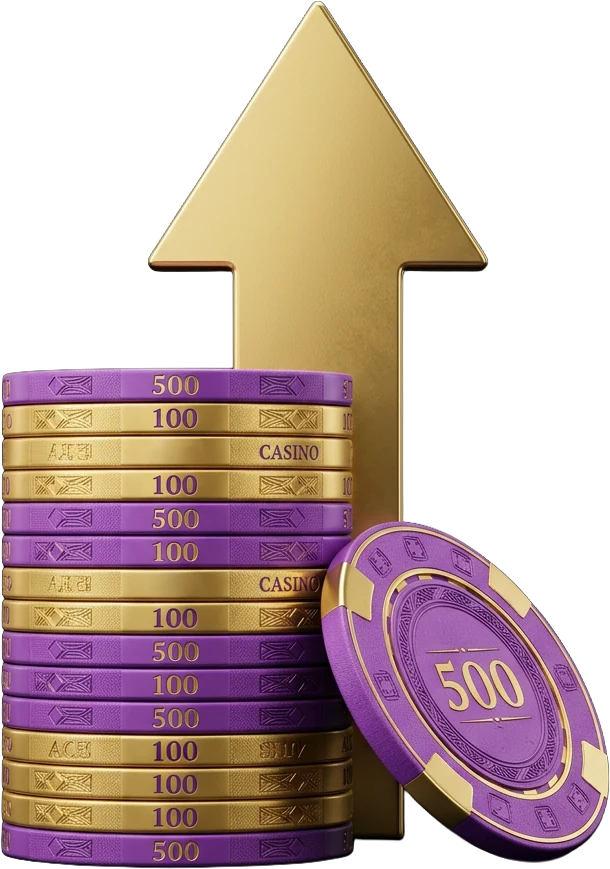 Stack of purple and gold casino chips beside a felt table
