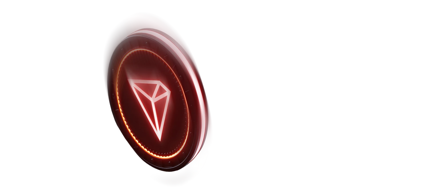 Glowing red Tron coin representing TRX transactions